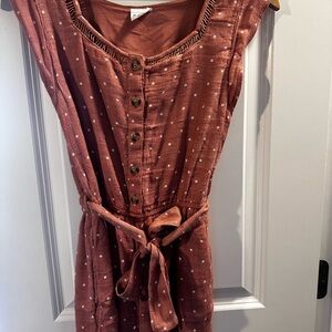 Abercrombie Kids Rust Polka Dot Romper with Belt – Size 11/12
